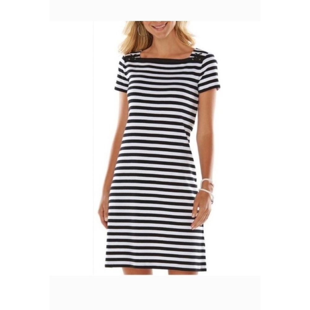 Chaps Striped Boat Neck Short‎ Sleeve Casual Dress L